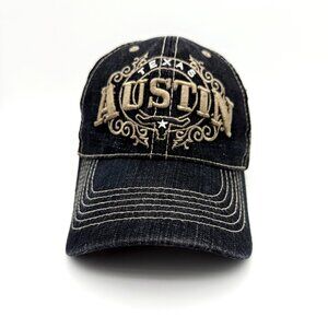 AUSTIN Texas Embroidered Black Denim Trucker Hat – Vintage Western Flair Unisex